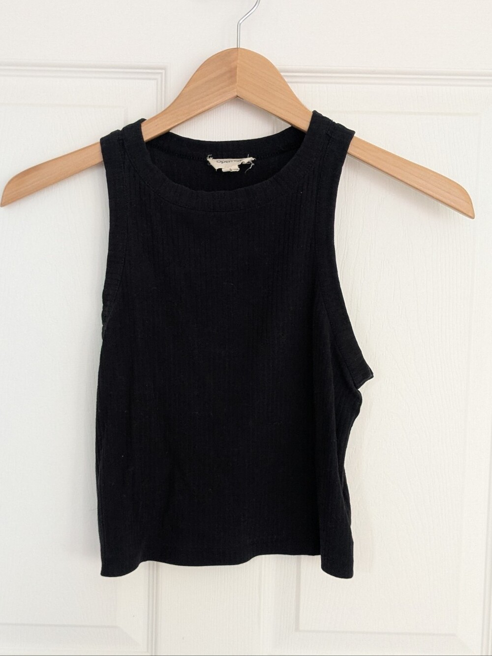 Open Edit Tank Small Black Ribbed Organic Cotton Sleeveless Cropped - Women